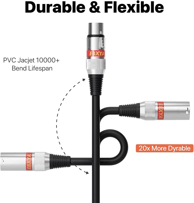 EBXYA XLR Cable 25 ft 4 Packs - Stage Light DMX Cable, Premium Balanced 3-Pin XLR Male to Female Microphone Cable