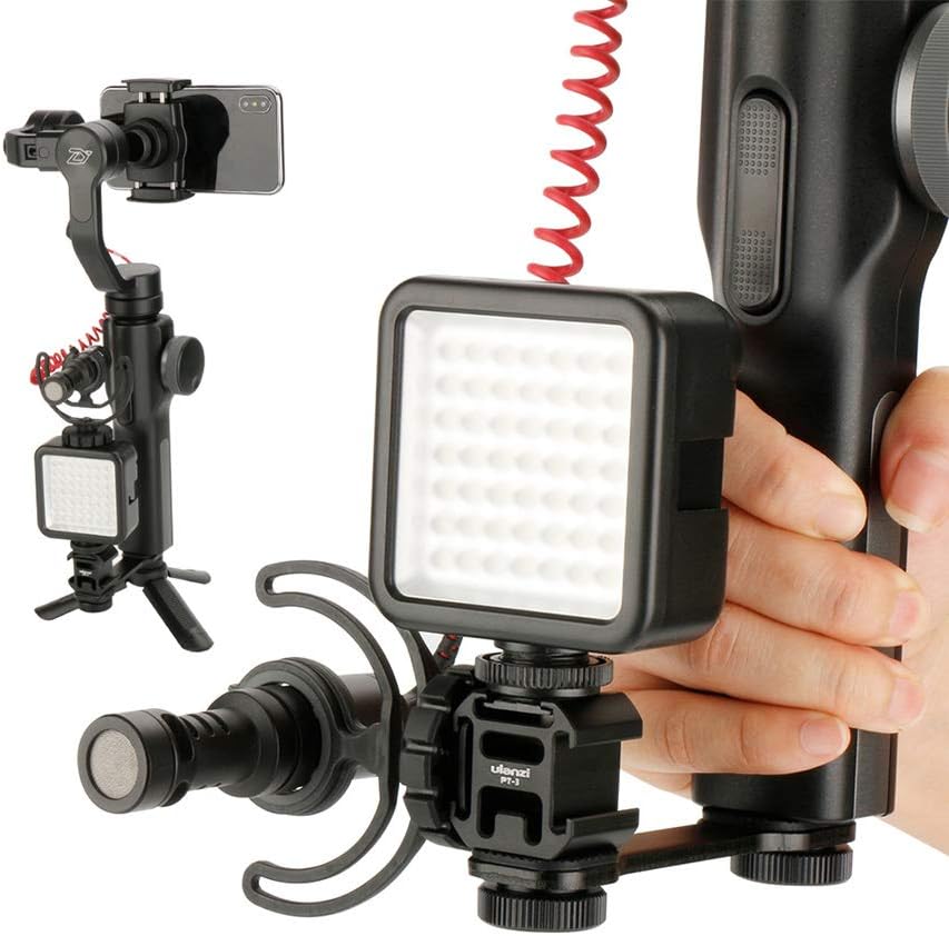 ULANZI PT-3 Triple Cold Shoe Mount Adapter Aluminium for Gimbal (DJI Osmo Mobile 2/3, Zhiyun, Feiyutech), Camera and Smartphone Vlog Video Microphone Extension Bar,Black