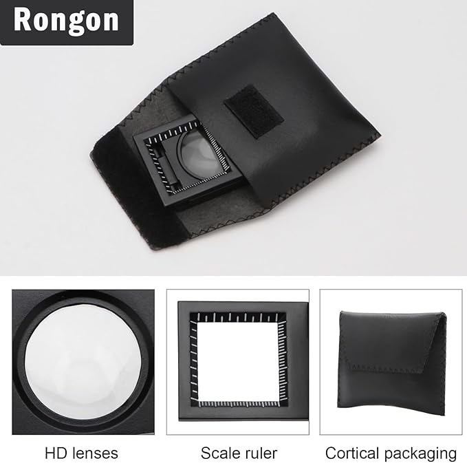 Rongon Pocket Magnifier Small Folding Magnifying Glasses 10X 28mm Mini Jewelers Magnifying Loupe with Scale Three-Folding Loupe Magnifiers for Coins Textile Optical Jewelry Tool (1 Pcs)