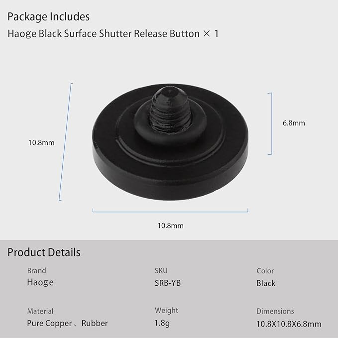 Haoge Metal Shutter Release Button for Fujifilm X-E1 X-E2 X-E2S X-E3 X-T2 X-T3 X-T10 X-T20 X-Pro1 X-Pro2 X100 X100T X100S X100F and Leica M2 M3 M6 M7 M8 M9 M10 M-E M-P M9-P M-A Concave Surface Black
