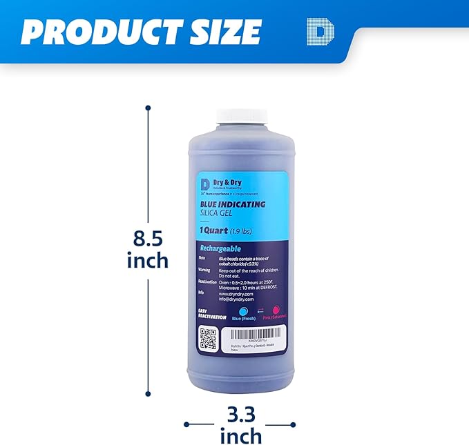 Dry & Dry [1.9 LBS] Blue Indicating Silica Gel Beads(Industry Standard 3-5 mm) - Reusable Desiccant Beads Silica Beads(Blue to Pink)