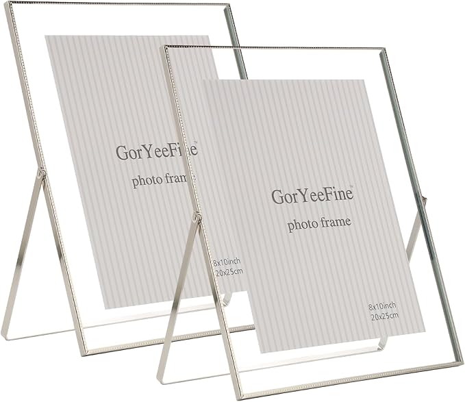 Silver 8x10'' Floating Frame Set of 2, For Photo Sizes ( 4x6'' 5x7'',6x8'' upto 8x10''), Metal Lace Edge Frames for Tabletop/Shelf Photo Frame, Classy Gift Choice for Wedding, Thanksgiving,