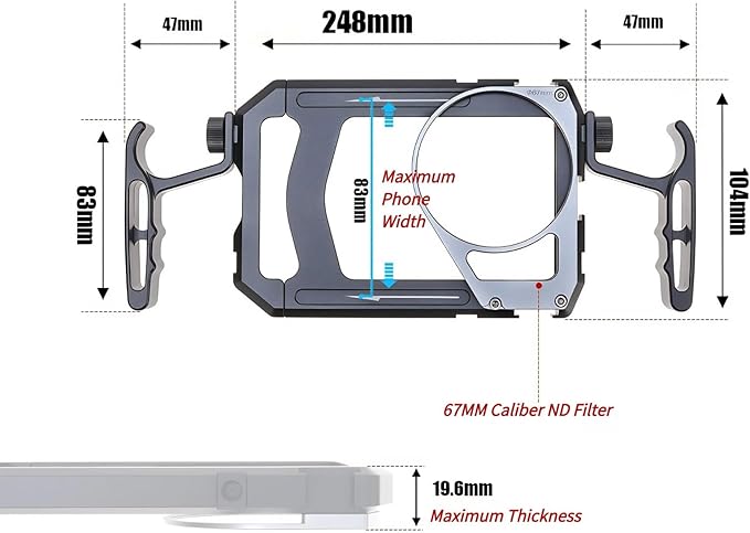 Universal Phone Cage, Smartphone Video Rig Kit with Dual Handle, ND Filter, Tripod Mount, Aluminum Alloy Phone Stabilizer for Video Recording, 1/4 inch Screw Hole