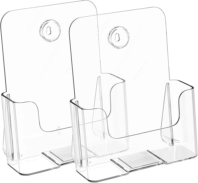 KTRIO Brochure Holder 6 x 9 inch, Acrylic Flyer Holders Stand Display, Clear Stands for Pamphlet, Literature, Magazine, Booklet, Menu, Desk & Wall Mount, 2 Pack