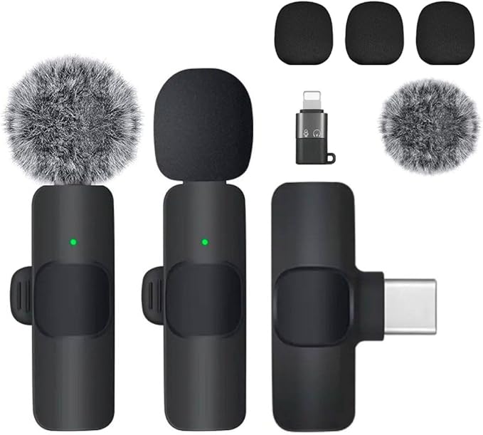 2 Pack mini Updated Model Wireless Professional Lavalier Microphone for Android, iPhone, iPad, Laptop, Interview, Live Streams, Video Recording, Podcast, Vlog, YouTube, Instagram.
