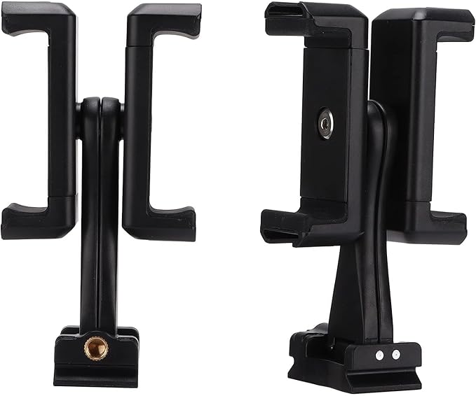 Phone Tripod Mount Adapter, Clip Tripod Monopod Selfie Stick Dual Cell Phone Holder Universal Cold Shoe Adapter for Vlog Live Streaming Video Recording
