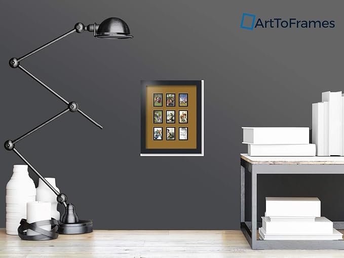 ArtToFrames Collage Photo Frame Double Mat with 9-2x3 Openings with Satin Black Frame and El Dorado mat.