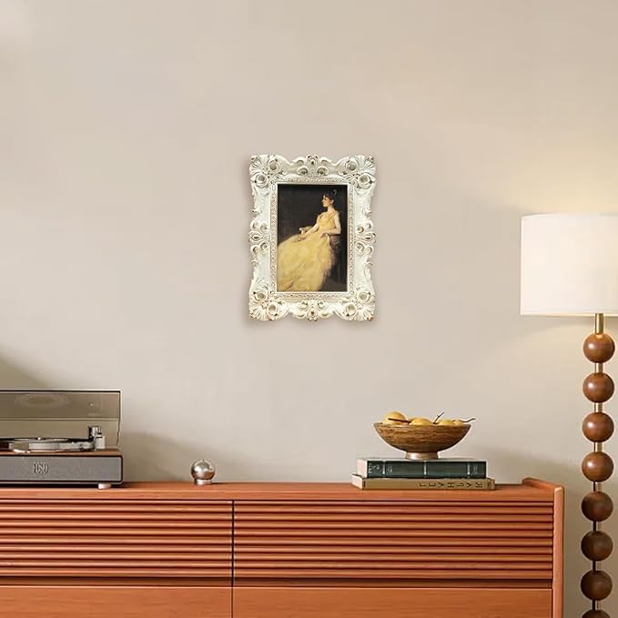 CISOO 4x6 Vintage Picture Frame Antique Ornate White and Gold Photo Frame, for Table Top and Wall Display, Decorative Floral Design Retro Home Decor, Photo Gallery Art