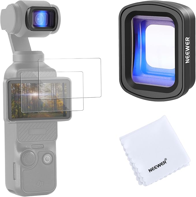 NEEWER 1.2X Blue Anamorphic Lens Compatible with DJI Osmo Pocket 3 Creator Combo Accessories, HD Optical Glass Magnetic Widescreen Blue Streak Effect Lens + 2X Tempered Glass Screen Protector, LS-85