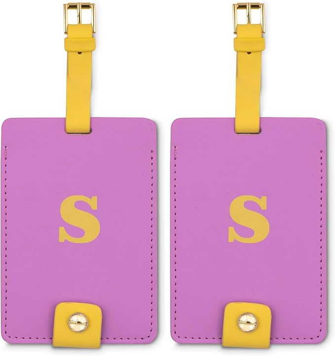 Kate Spade New York Leatherette Luggage Tag with Secure Strap, Colorful Suitcase Identifier for Travel, Monogram Bag Tag ID (S) (Pack of 2)