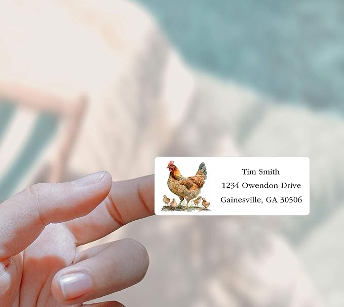 Address Labels Personalized Return Address Labels, 2.6" x 1" Farm Chicken Custom Mailing Label for Envelopes (30-1200) Customized Self Adhesive Stickers Printable Mail Envelope Adress Label, White