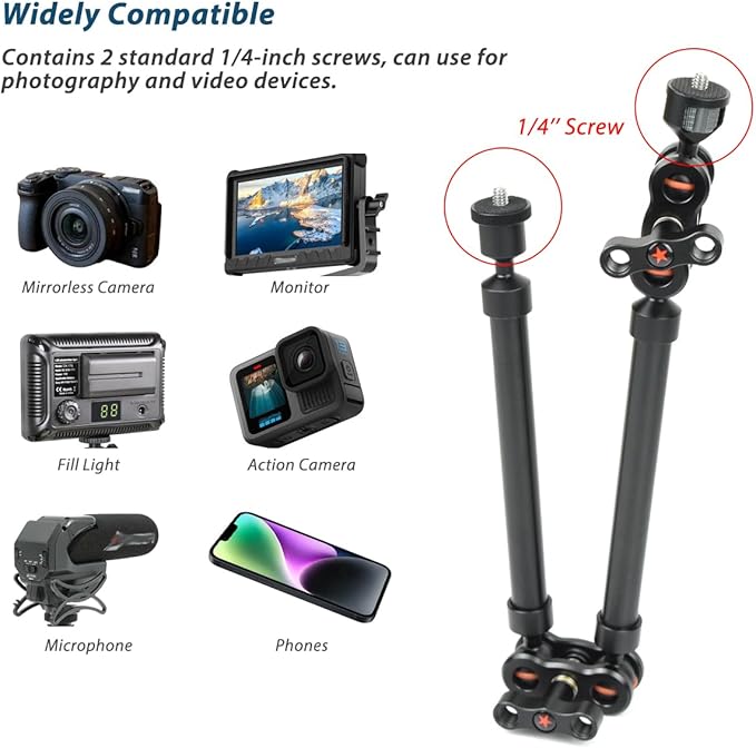 21"/53cm Adjustable Magic Arm with Super Clamp, Overhead Phone Mount, Heavy Duty Desk Camera Mount & Clamp,Flexible Joints Articulating Friction Arm for Light, Webcam, Mic, Action Camera