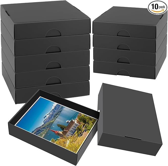 10 PCS Photo Storage Box for 8"x10" Pictures, 11“ x 8.5“ x 2.6“ Large Thick Cardboard Box, Scrapbook Storage Box with Lid, Photo Organizer Box for Protecting Scrapbooks, Photo, Stickers, Stamps(Black)