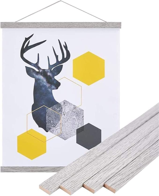 Benjia Magnetic Poster Hanger, 17x24 17x11 17x22 Poster Frame Wood Wooden Magnet Print Posters Dowel Scroll Hanger Hangers Hanging Kit for Walls Map Canvas Artwork (Grey, 17")