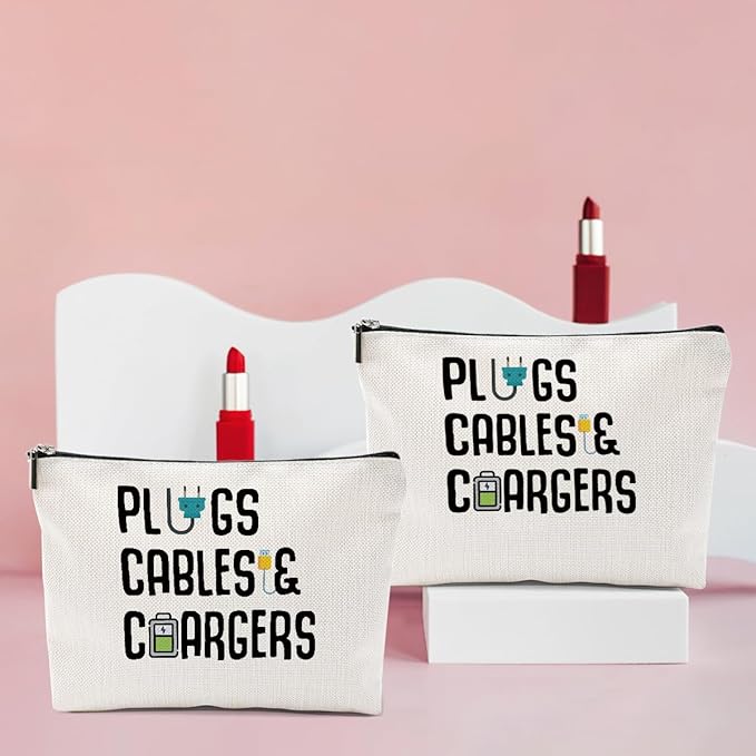 4 PCS Funny Cable Makeup Bag Charger Plugs Cosmetic Travel Storage Bag for Charging Cord Electronics Accessories Storage Gifts for Women Christmas birthday Gifts for Daughter from Mom Cosmetic Bags