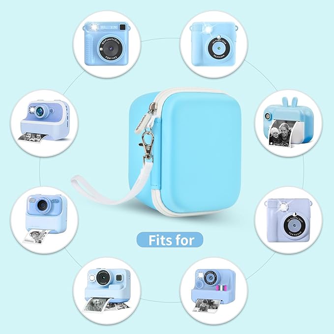 Kids Instant Print Camera Case with 3 Rolls Prints Paper Compatible with ESOXOFFORE for Dylanto for DUDUDRAGON for GKTZ for ETIKEZ for Dafotil for Careenoah Toddler Digital Cameras (Blue with Paper)