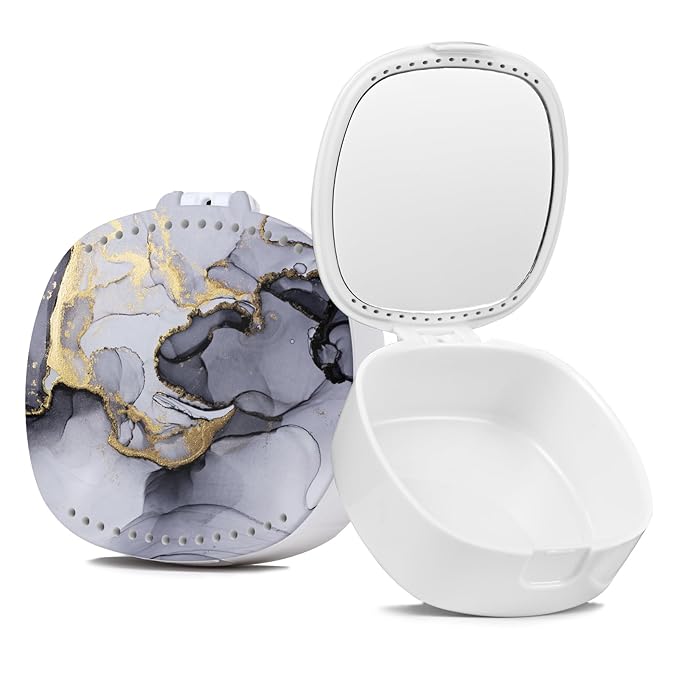 Retainer Case with Mirror and Ventilation Holes - Night Guard, Gray Marble