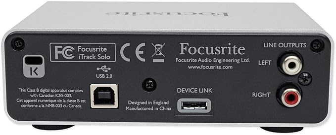 Focusrite iTrack Solo Audio Interface for Mac, PC, and iPad – USB Audio Interface for Recording, Streaming, and Podcasting with XLR, Line-in, and Professional Software included