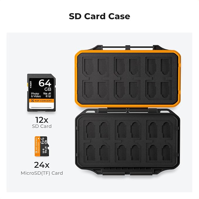 K&F CONCEPT 36 Slots Memory Card Case with 4-in-1 Card Reader, Anti-Shock Card Carrying Storage Case for 24 Micro SD/TF/, 12 SD/SDXC/SDHC Cards