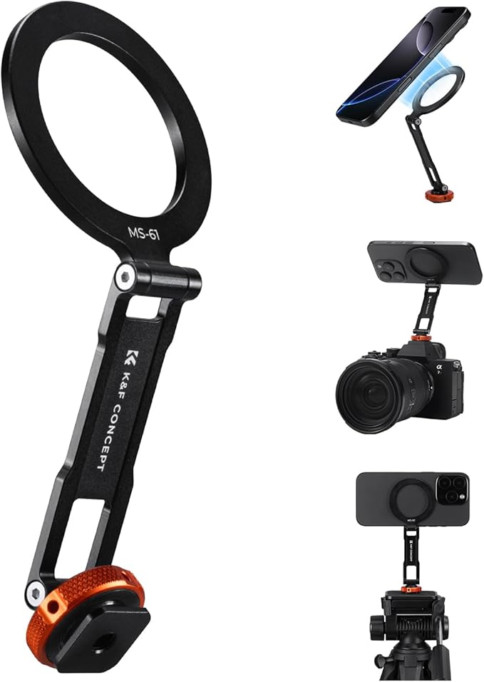 K&F CONCEPT Super Clamp Mount Magic Arm with Two 360° Ball Heads, Magnetic Metal Phone Mount with Cold Shoe Mount