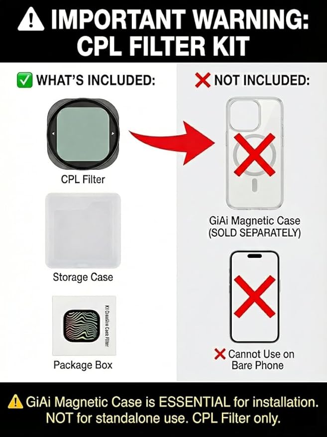 Magnetic CPL Circular Polarizer Filter for iPhone 17 Pro/Pro Max - Polarizing Camera Lens Effect Filter (Requires GiAi Magnetic Case - Sold Separately)