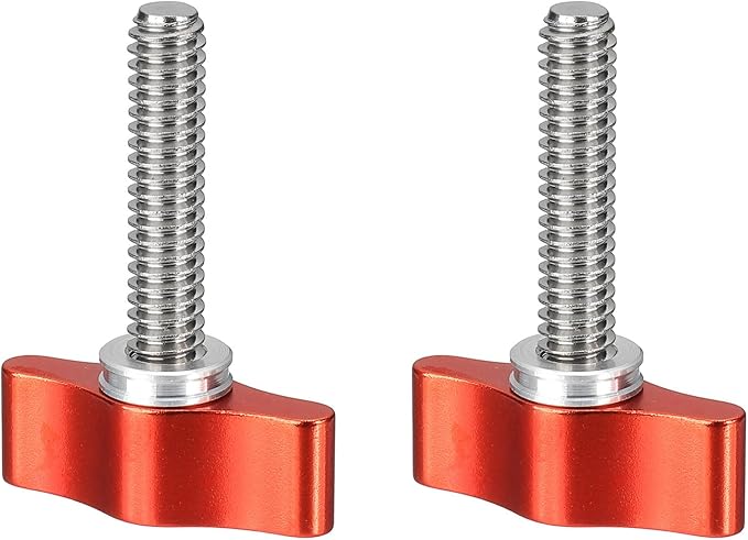 PATIKIL Clamping Screw Knob 1/4" x 1.61", 2Pcs Aluminum Alloy t Shaped Camera Thumb Screws for DSLR Flash Bracket Photography Light Stand Adapter Action Sports Camera Mounting System, Red