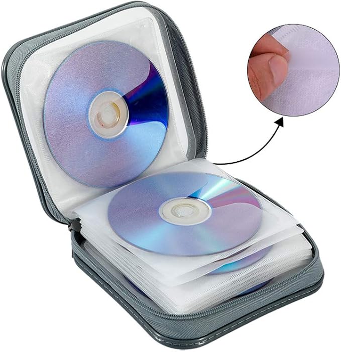 CD/DVD Case Wallet - 40 Capacity Protective Storage Organizer Binder Booklet Album for Home & Car (White)