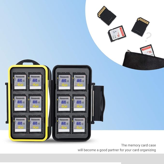 12 Slots SD Memory Card Case Storage, Water-Resistant Anti-Shock SD SDHC SDXC Card Holder Carrying Case with Carabiner