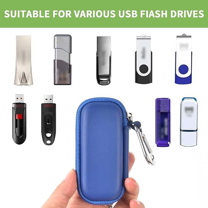 USB Flash Drive Case, SD Card Holder Compatible with Thumb Drive, Memory Cards, SDXC SDHC Storage Bag, Electronic Accessories Organizer for SanDisk for Samsung for Inland (Blue)