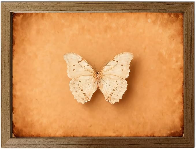 Vintage Butterfly Wall Art, Rustic Cottagecore Framed Canvas Print for Bedroom Bathroom Living Room, Moody Green Insect Artwork, Small 8x10 Wooden Frame Farmhouse Gallery Wall Decor
