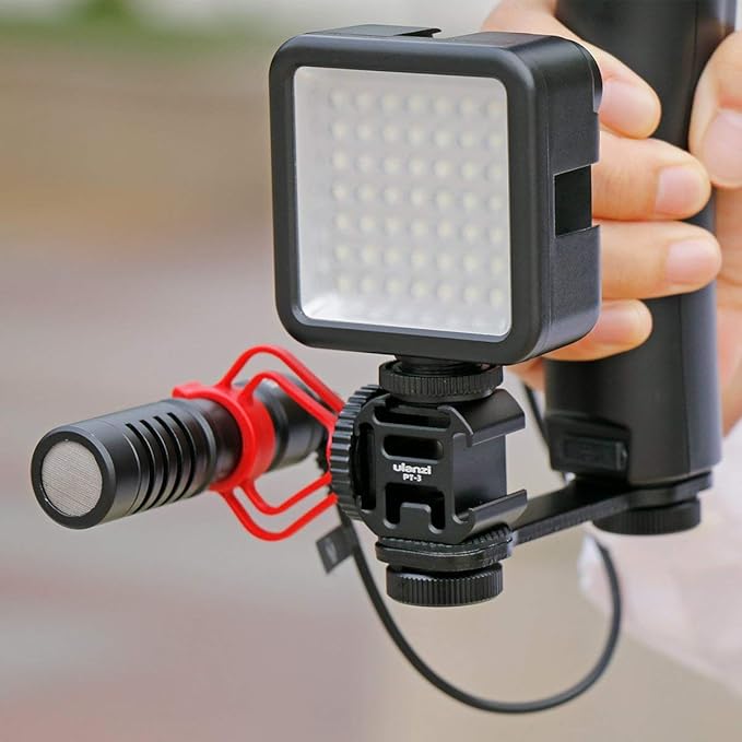 Ulanzi PT-3 Triple Cold Shoe Gimbal Microphone Mount Extenstion Bar + ULANZI Smartphone Video Rig with Handles
