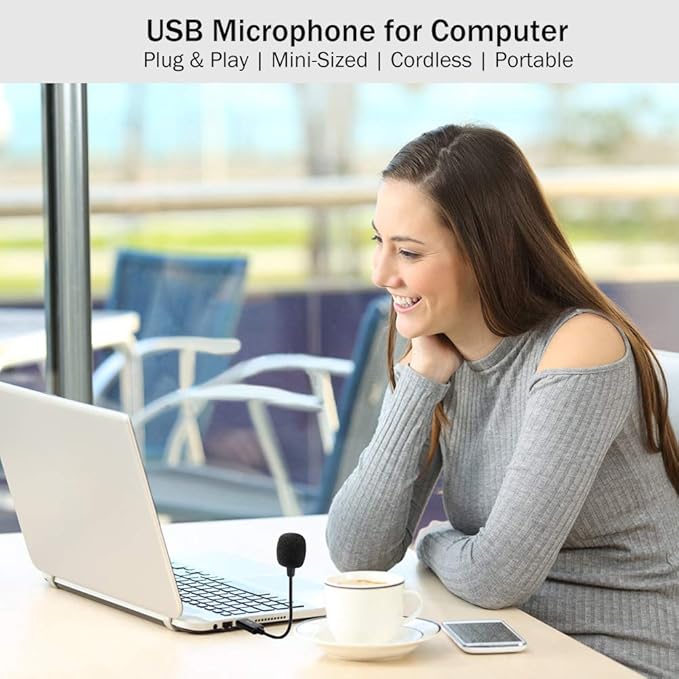 Mini USB Microphone for Laptop and Desktop Computer, with Gooseneck & Universal USB Sound Card, Compatible with PC and Mac, Plug & Play, Ideal Condenser Mic for Remote Work, Online Class