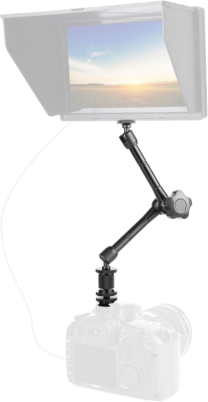 ChromLives 11'' Magic Arm, Articulating Magic Friction Arm Adjustable w/Hot Shoe Mount 1/4'' Tripod Screw Compatible with DSLR Camera Rig/LCD/DV Monitor/LED Lights/Flash Light/Microphone/DJI Osmo