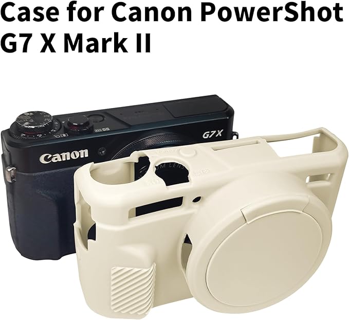 Easy Hood G7X Mark II Case, Protective Case for Canon Powershot G7X Mark II Digital Camera, Removable Lens Cover Silicone Sleeve Soft Camera Cover Rubber Protective Body Skin- Beige