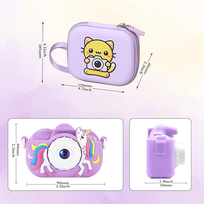 worfty Kids Camera Case Compatible with Seckton/Goopow/DITUPAN/YEEHAO/Hangrui/Masterbee/OUTUVAS/GKTZ Digital Video Camera Toys Camcorder Storage Holder Carrying - Purple Cat