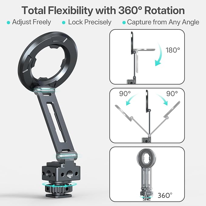 Magnetic Tripod Holder Mount Adapter for iPhone & iPad, Aluminum Tripod Mount Adapter with 1/4” Screw Hole & Cold Shoe for Camera, Compatible with iPhone 16/15/14/13 Series