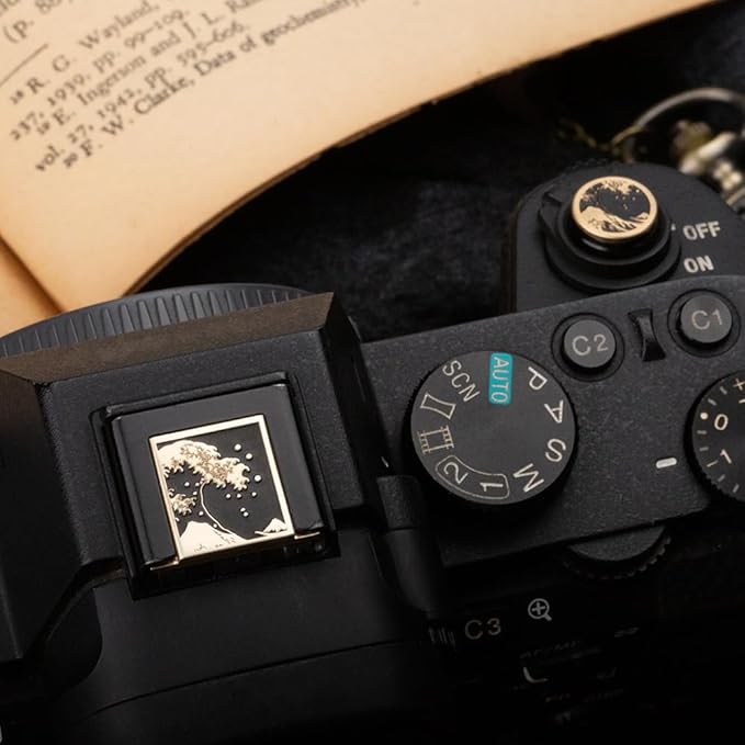 Kanagawa Wave Pattern Camera Hot Shoe Cover Shutter Button for Sony A1 A7C A7CR A7CII A7R A7M2 A7M3 A6700 A6600 A6500 A6400 A6300 (Copper Alloy-Set)