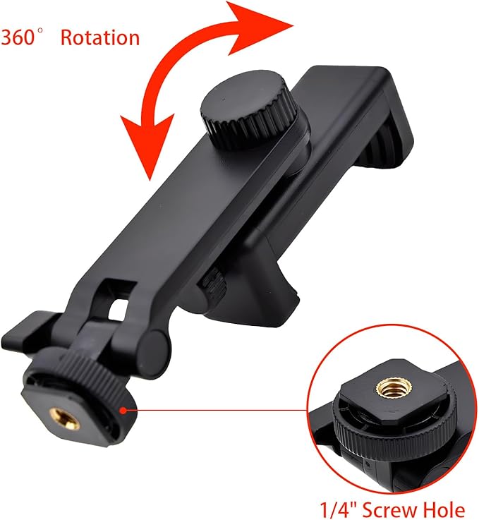 Heran Tripod Phone Mount for Camera, 360° Rotation Adjustable Cold Hot Shoe Smartphone Adapter Attachment Compatible with iPhone Samsung Sony Canon Nikon DSLR, Universal Accessories for Photography