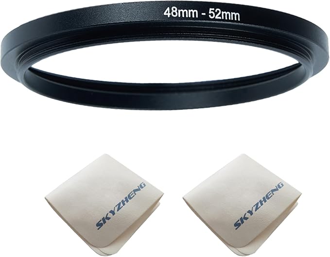 48mm Lens to 52mm Camera Lens Adapter 48mm to 52mm Step Up Ring Adapter Ring for All Brands of UV ND CPL, with Premium Lens Wiping Cloth 2 Pack (48mm-52mm)