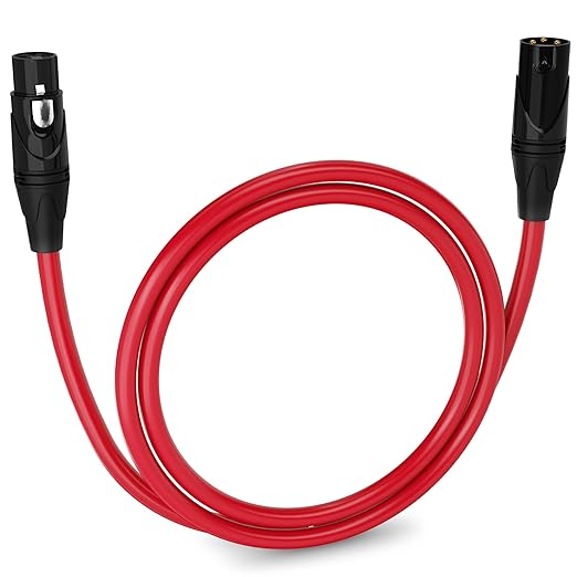 LyxPro 3 Feet XLR Microphone Cable Balanced Male to Female 3 Pin Mic Cord for Powered Speakers Audio Interface Professional Pro Audio Performance and Recording Devices - Red