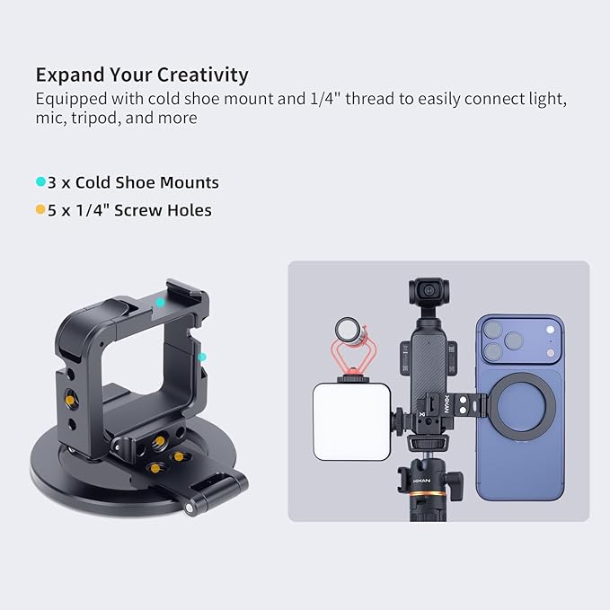 Pocket 3 Magnetic Mount Stand, Aluminium Alloy Expansion Cage Camera Holder with Cold Shoe and 1/4'' Mount, Adjustable Magnet Adapter for DJI OSMO Pocket 3 Creator Combo Accessories