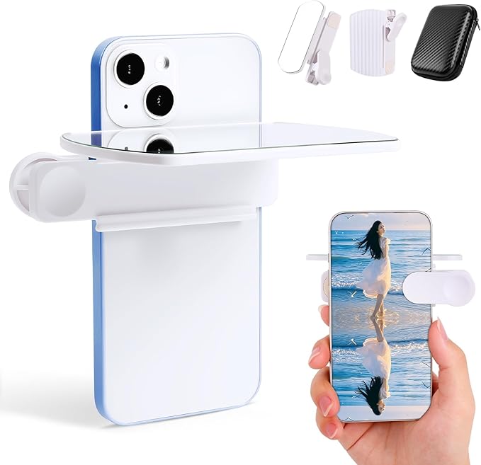 Smartphone Camera Mirror Reflection Clip Kit,Clip Reflection Mirror for Phone Back Camera-Capture Stunning Reflections Instantly,Selfie Mirror Clip Reflection Mirror (White)