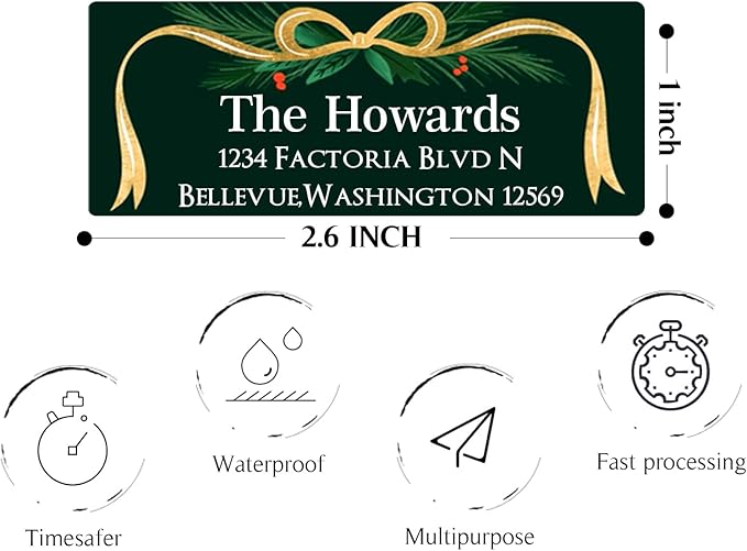 Christmas Return Address Labels Personalized - Custom Return Address Labels,Set of 250-500 Mailing Labels, Self Adhesive Rectangle Labels for Envelopes