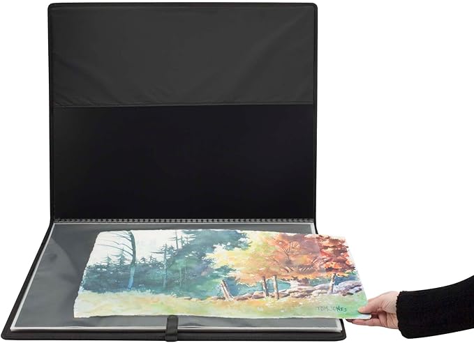 Picturesque Pro Presentation Case- Professional Art Portfolio Folder for Artwork up to 18x24- Zippered Case - Archival Storage Solution w/One Removable Spiral-Bound Refill Book of 20 Clear Sleeves