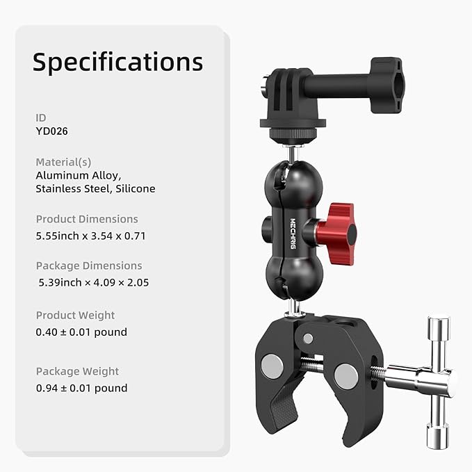 Super Clamp Mount Kit with 360° Ballhead Magic Arm – Universal Camera Mount with 1/4"-20 Screws for DSLR Camera,Led Lights,Action Cameras,and More