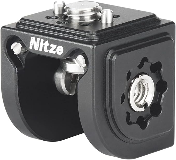 Nitze Camera Mount Cube Adapter (4-Sided) Camera Mount with 1/4” / 3/8" Locating Holes, 3/8” to 1/4” Thread Adapter, 1/4” Screws, 3/8” Screws and Locating Pins - N82A