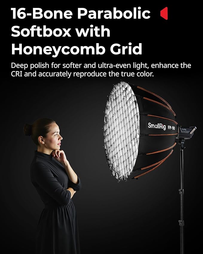 SmallRig FP-90 35.4" Parabolic Softbox with Bowens Mount for Studio Photography, Quick Release Soft Box with Honeycomb Grid, Diffusers, for SMALLRIG RC 220 pro, for Neewer for Godox for Aputure - 5395