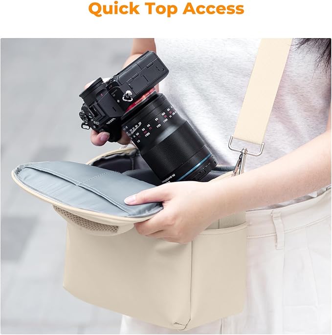 K&F CONCEPT Camera Sling Bag Small Crossbody Camera Case DSLR/SLR/Cute Compact Shoulder Photography Bags for Photographers-Beige