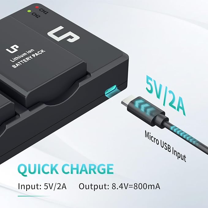 LP EN-EL14 EN EL14a Battery Charger Pack, 2-Pack 1600mAh Battery & Dual Slot Charger, Compatible with Nikon D3100 D3200 D3300 D3400 D3500 D5100 D5200 D5300 D5500 D5600 DF P7000 P7100 P7700 P7800