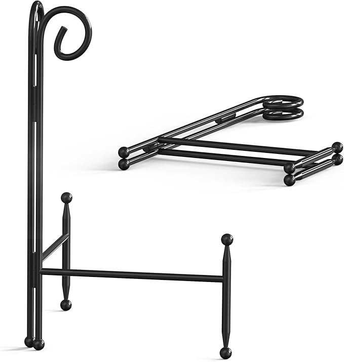 HEMYLU Display Stand for Plate, Foldable Metal Plate Stand for Table, Decorative Easel Holder for Picture Frames, Photos, Wedding Cards, Sign Posters, Cavas, 12-inch Black 2-Pack